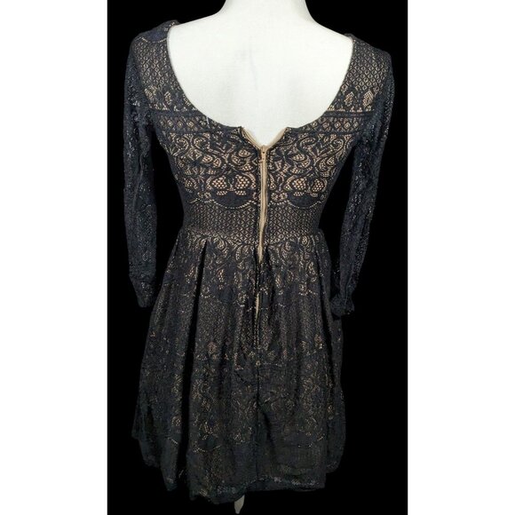 B Darlin Gothic Cream With Black Lace Overlay Knee Length Dress - Picture 2 of 11